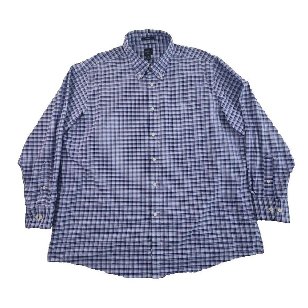 Dockers Battery Street Shirt Men XXL Blue Check Oxford Classic Fit Stretch EUC‎